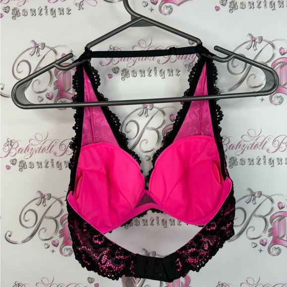 La SENZA bra bralette halter Lacie sexy neon Black and Pink Lace Bralette - Picture 2 of 14